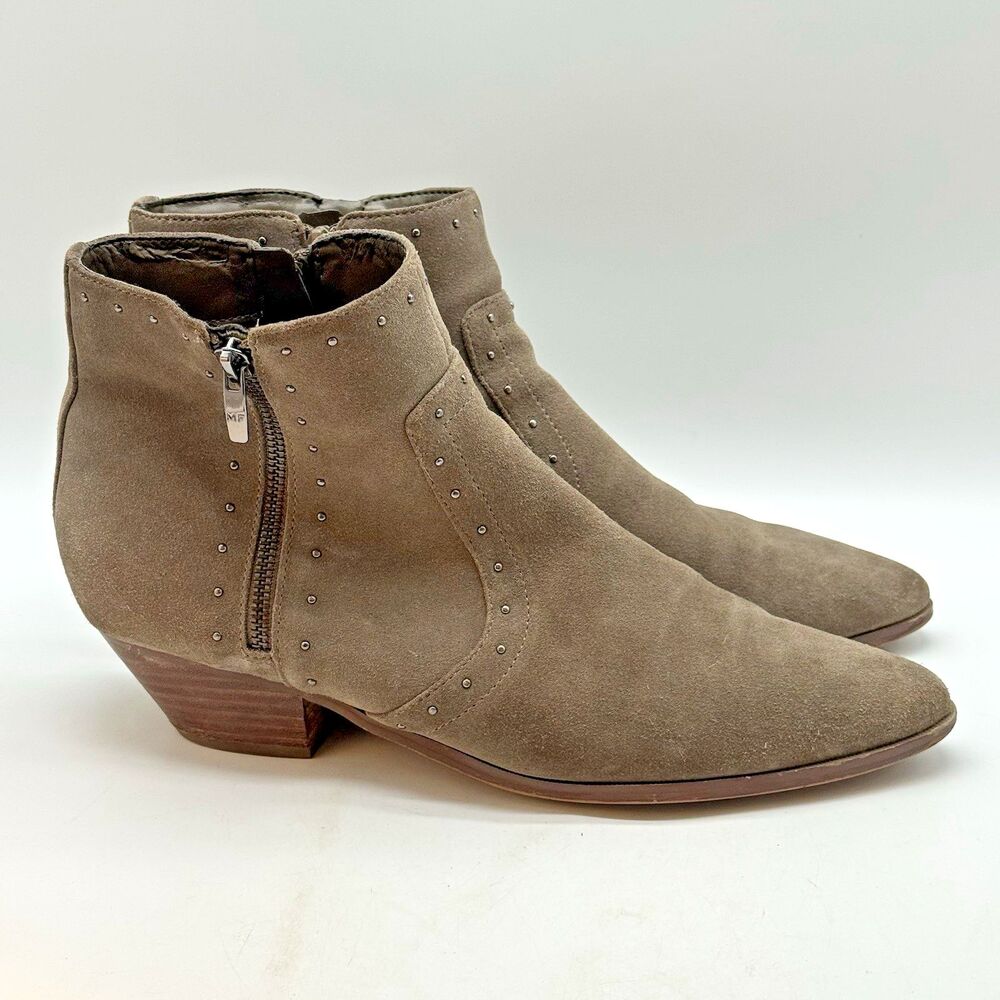 Marc Fisher Wanida Ankle Bootie Women's 11M Gray Suede Leather Studded Side Zip